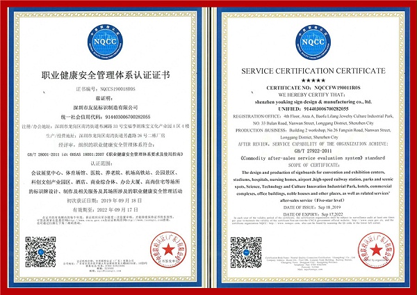职业健康安全管理体系证书